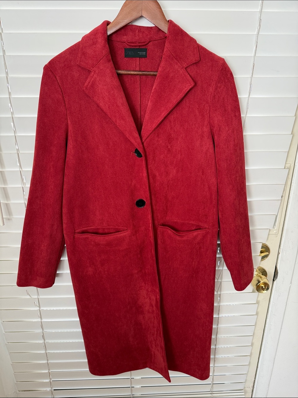 Zara Red Single-Breasted Wool-Blend Trench Coat
